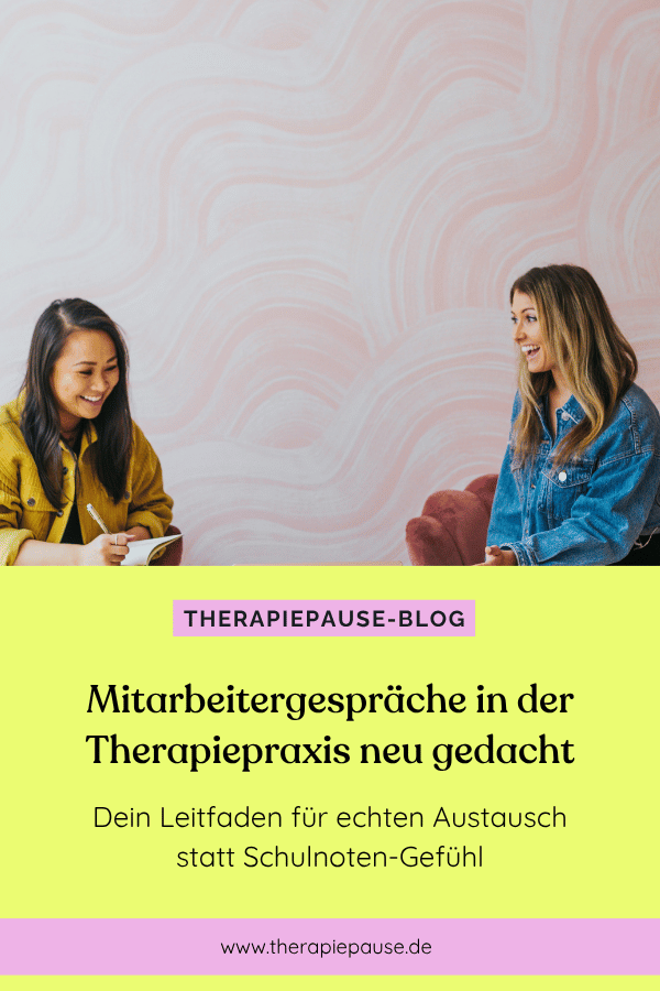 Cover für Blogartikel "Mitarbeitergespräche in der Therapiepraxis neu gedacht: Leitfaden für echten Austausch statt Schulnoten-Gefühl" von Ina Kimmel im THERAPIEPAUSE-Blog