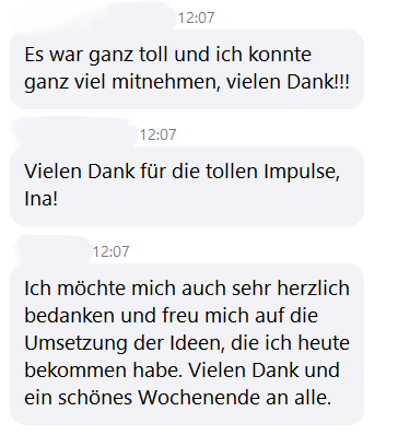 Teilnehmerfeedback THERAPIEPAUSE Inspo-Session