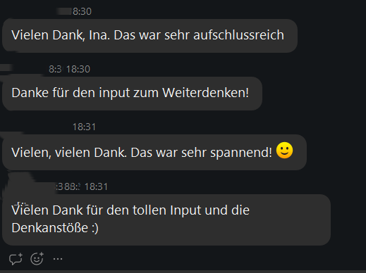 Teilnehmerfeedback THERAPIEPAUSE Inspo-Session