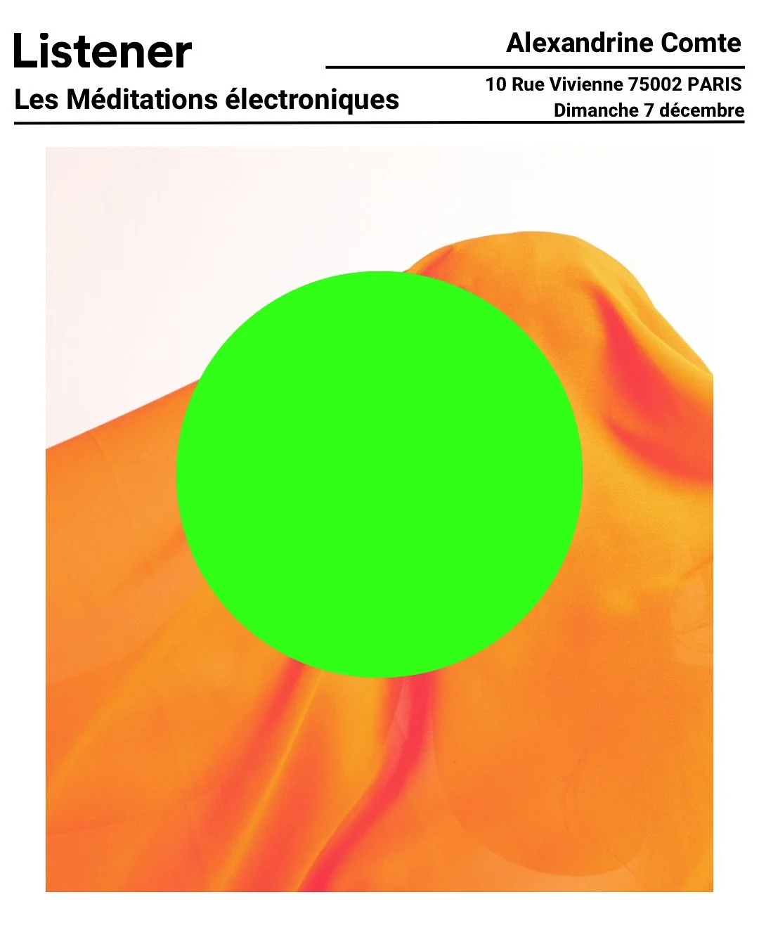 Un concept unique en France : m&eacute;diter sur de la techno

Un dimanche par mois, en r&eacute;sidence @listener_paris | @lesmeditationselectroniques 

Cr&eacute;&eacute; et anim&eacute; par Alexandrine Comte. Passionn&eacute;e de musique &eacute;l