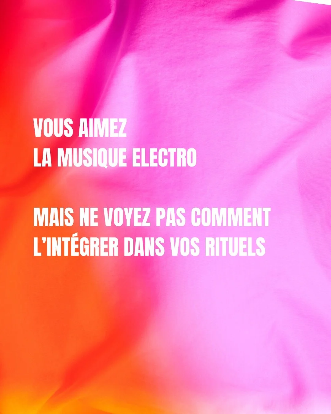 &Agrave; tous les profs, guides et facilitateurs
Yoga, breathwork, mouvement, danse, &eacute;nerg&eacute;tique 

Si vous aimez la musique electro mais ne voyez pas comment l&rsquo;int&eacute;grer dans vos cours

Si vous r&ecirc;vez de guider un &eacu