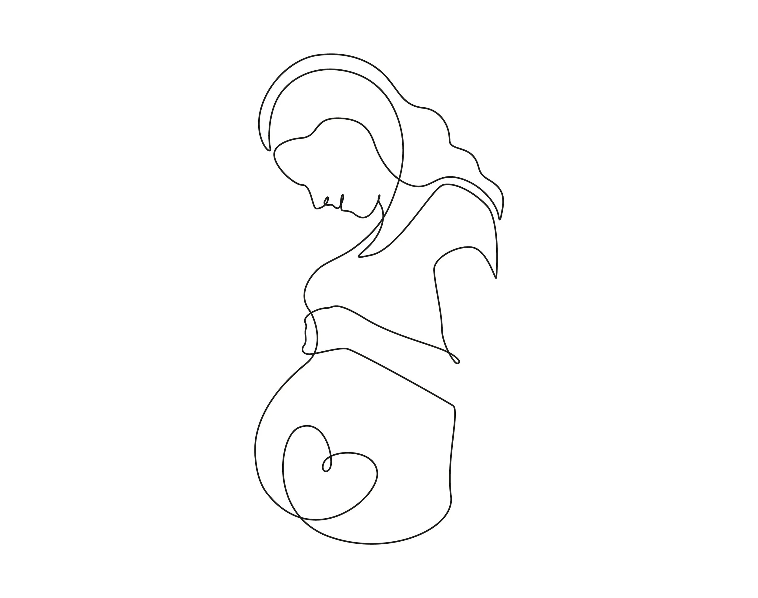 Line drawing of a pregnant woman with her hands on her belly, indicating concern and stress related to infertility, pregnancy, pregnancy loss, infant loss, and postpartum anxiety and depression. 