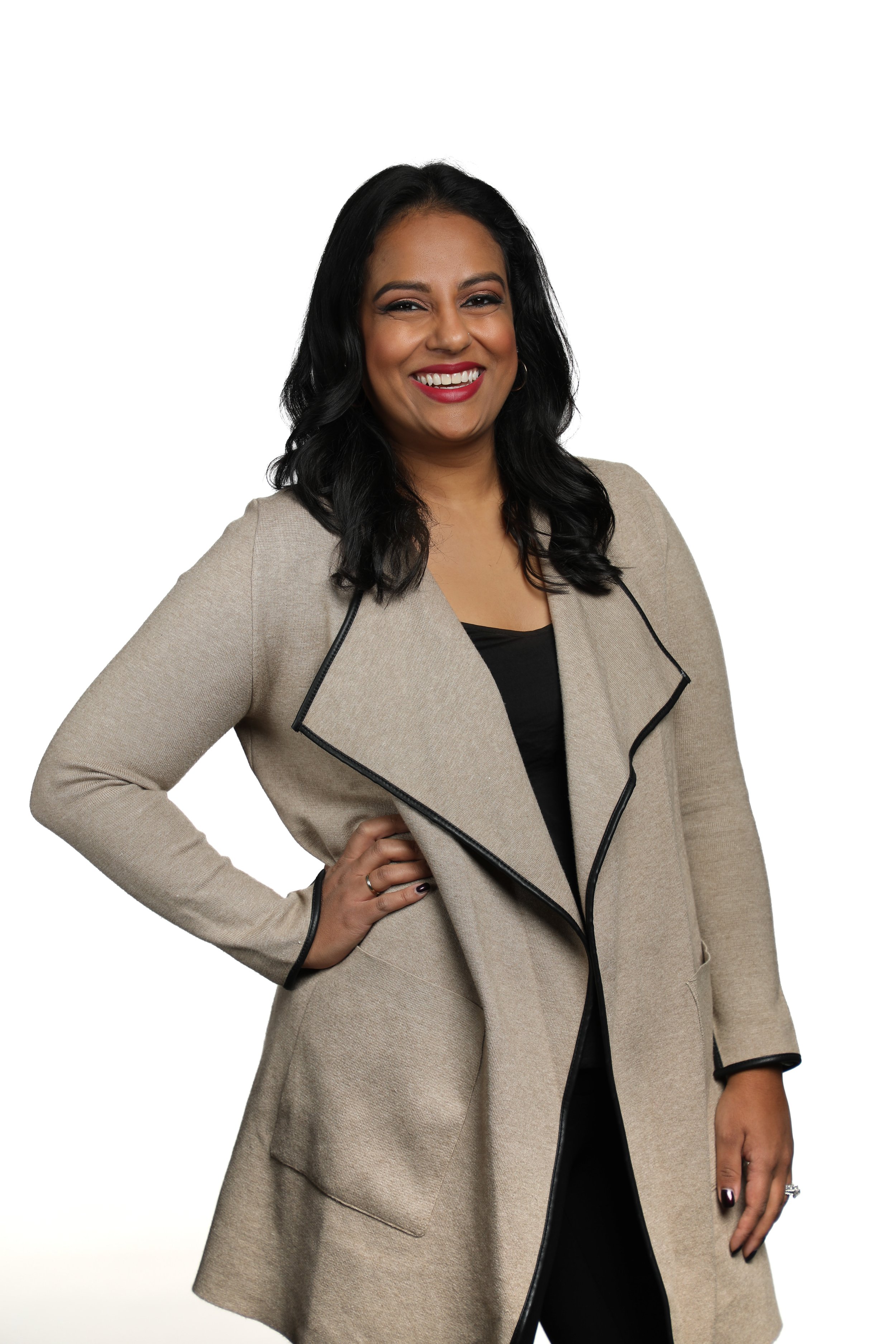 portrait of a woman in front of a white background