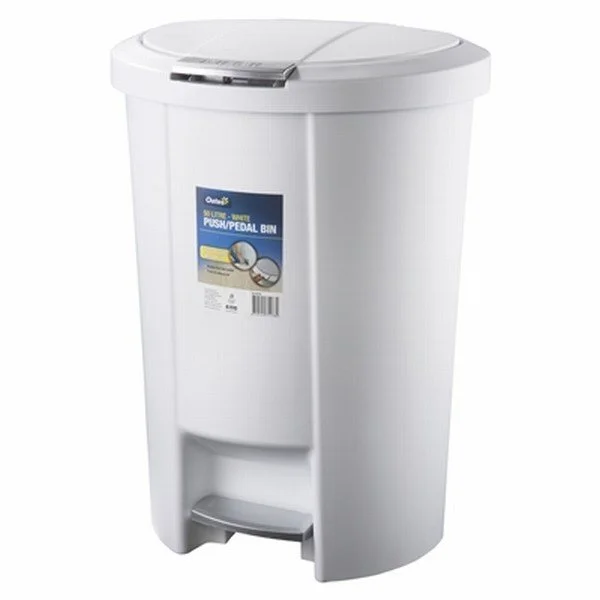 50L White Pedal Bin