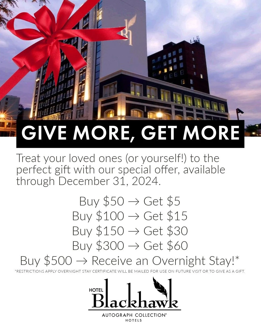 Take advantage of our special offer, available through December 31, 2024, and make the season even brighter.⁣
⁣
✨Buy More, Get More✨⁣
⁣
Buy $50 &rarr; Get $5⁣
Buy $100 &rarr; Get $15⁣
Buy $150 &rarr; Get $30⁣
Buy $300 &rarr; Get $60⁣
Buy $500 &rarr; 
