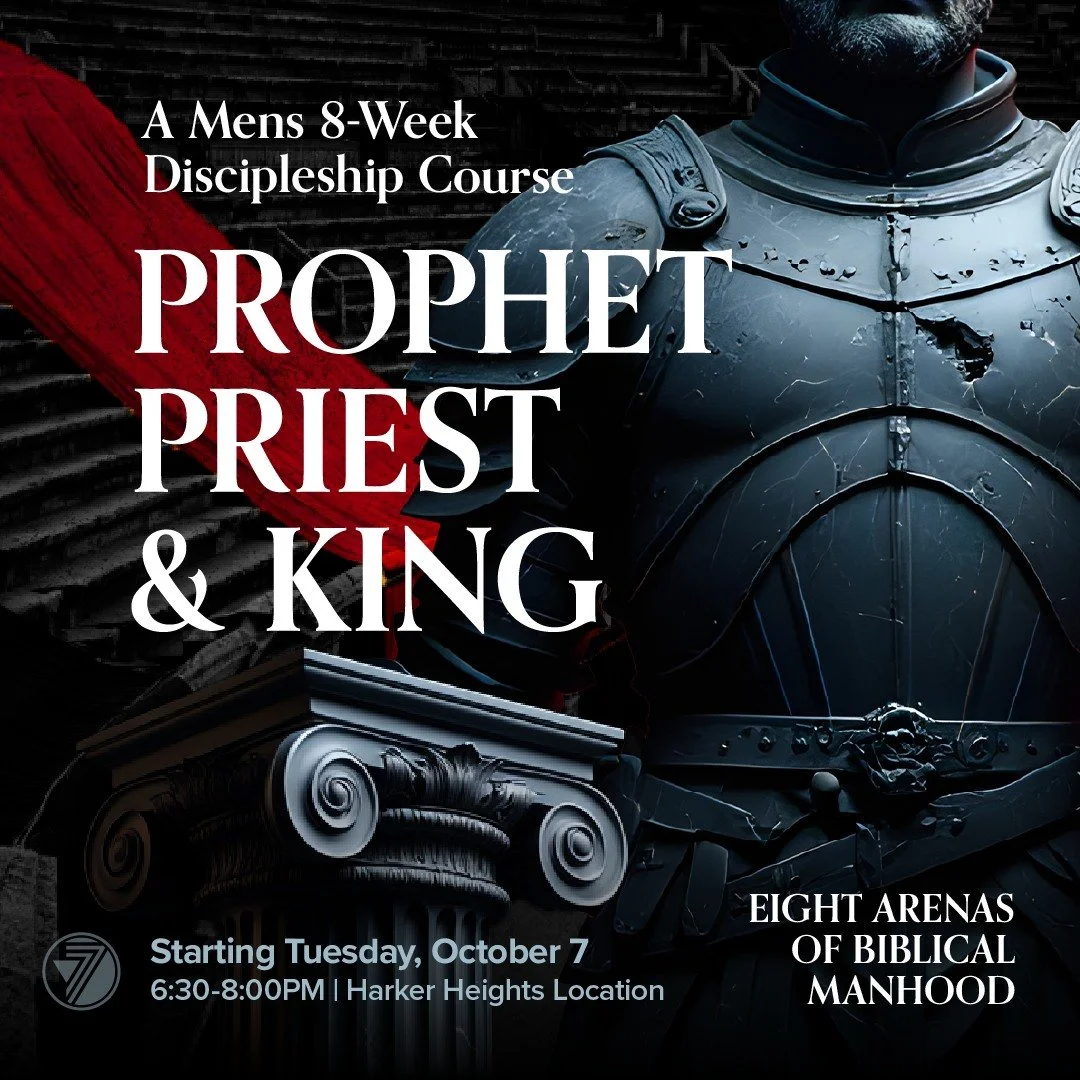 Prophet, Priest, &amp; King: Eight Arenas of Biblical Manhood. �
An 8-week discipleship journey designed to engage, equip, and empower men to walk confidently in their God-given identity.

Learn how to:�Speak God&rsquo;s truth as a Prophet�
Shepherd 