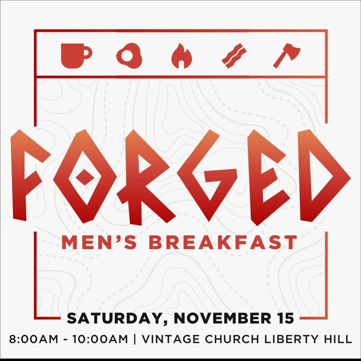 🔥 FORGED 🔥
THIS Saturday | 8:00&ndash;10:00 AM
📍 Vintage Church Liberty Hill

Men, it&rsquo;s time to encounter Jesus, build real connection, and be forged together in Him. 💪

We&rsquo;ll have:
🥓 Fresh-made breakfast tacos
🤝 Genuine connection 