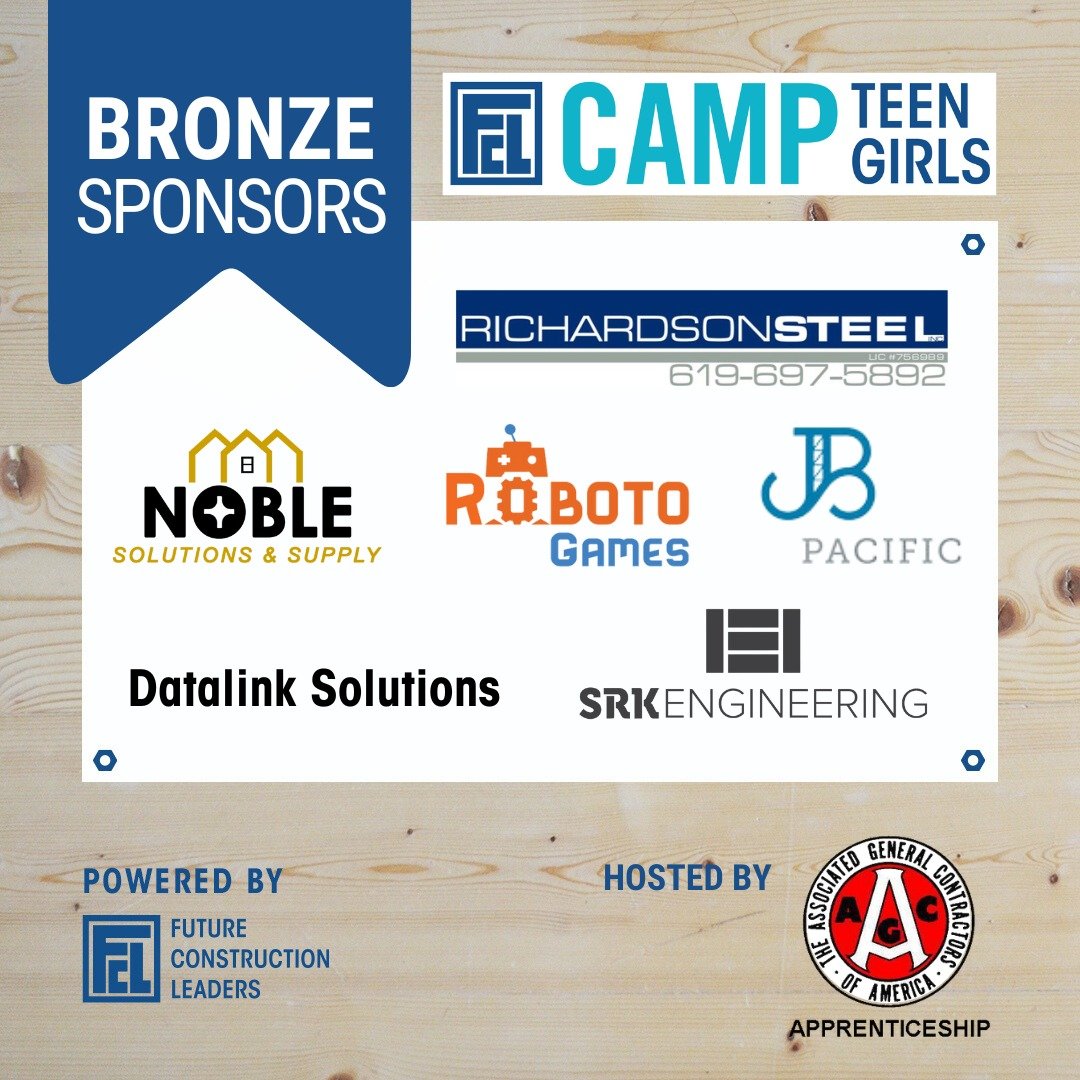 Thank you, Roboto Games, JB Pacific, Noble Solutions &amp; Supply, Datalink Solutions, Richardson Steel, and SRK Engineering for investing in the FCL Camp for Teen Girls! Registration opens on April 26th for this hands-on construction camp for girls 