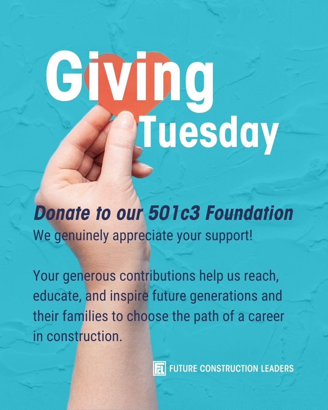 On Giving Tuesday, we&rsquo;re asking you to help us build what matters most - opportunity.

Our foundation is a 501(c)(3) nonprofit providing FREE construction career programs for students across San Diego and beyond, and your support keeps this mis