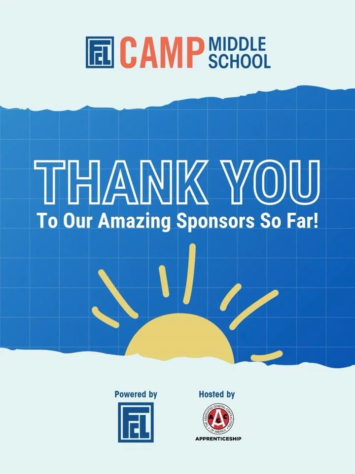 If you&rsquo;d like to become a sponsor for our upcoming FCL Camp Middle School, please let us know! Thank you to our sponsors so far! 

@agcapprenticeship
La Mesa Glass, Inc.
bergelectric
@dowlingconst1998
C-SOS Consulting
TRU-DUCT, INC.
@hawthorne_