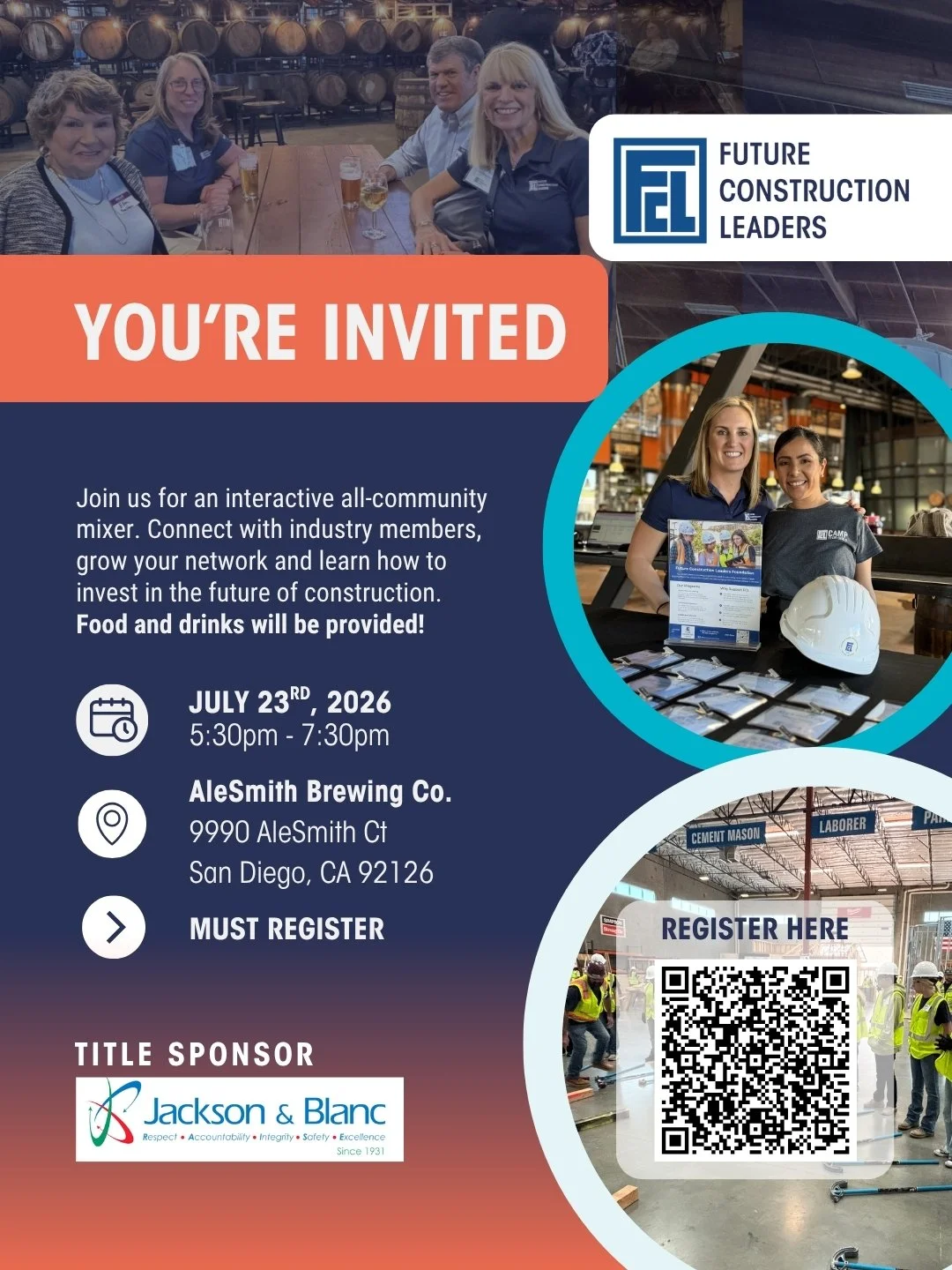 Registration is now open for our next mixer! Join us at AleSmith Brewing Co. on July 23rd for an evening of networking and collaboration within the San Diego construction community.

Empowering San Diego&rsquo;s youth in the trades for 15 years, FCL 