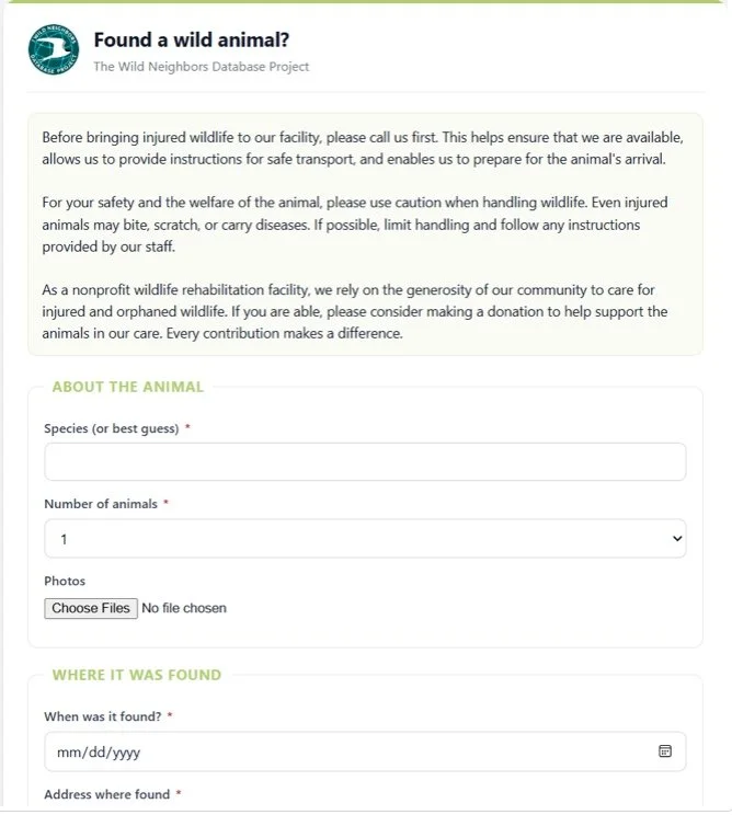 New WRMD Features: Introducing Public Animal Intake Form and More