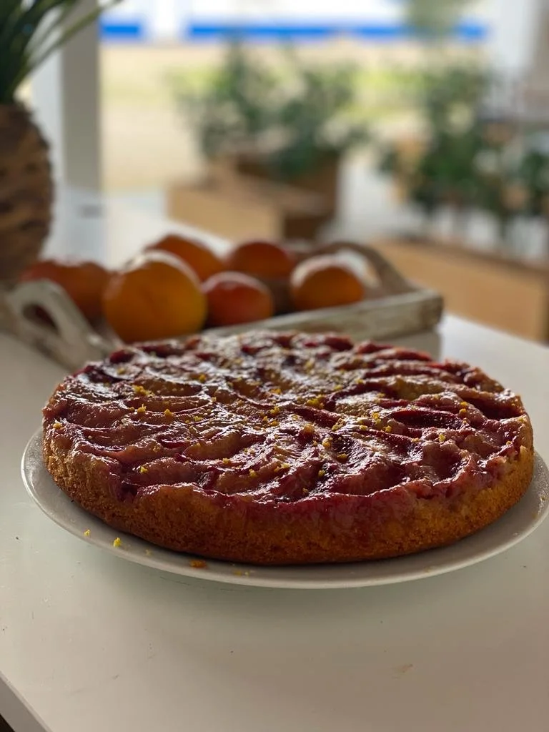 Plum and orange upside-down cake