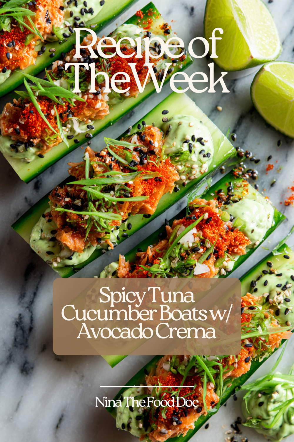 Spicy Tuna Cucumber Boats w/ Avocado Crema