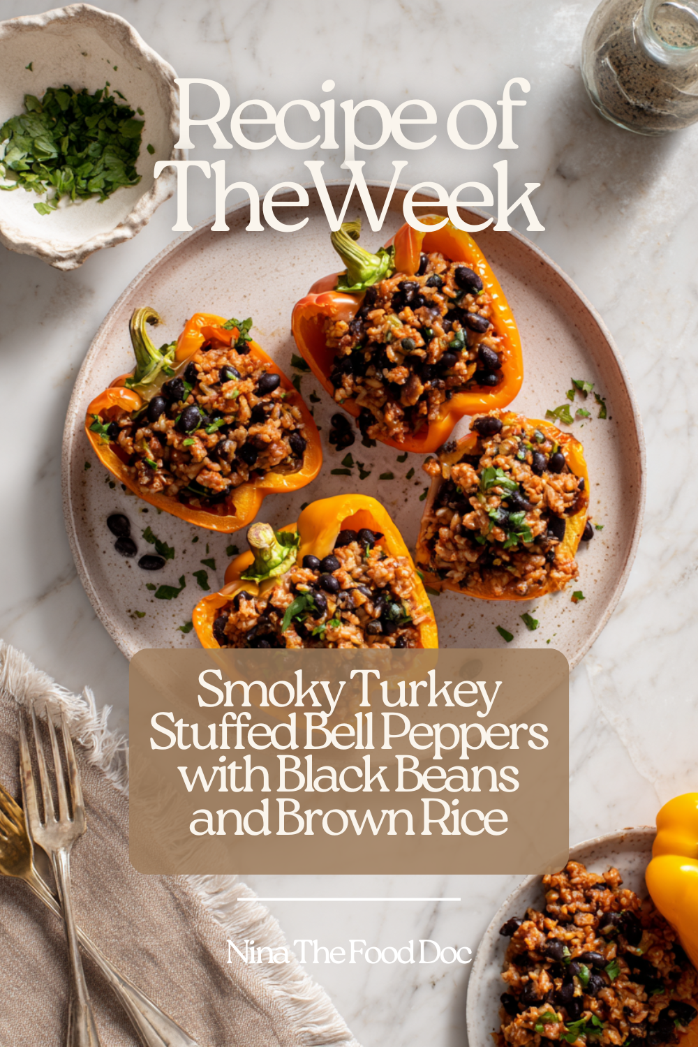 Smoky Turkey Stuffed Bell Peppers with Black Beans and Brown Rice
