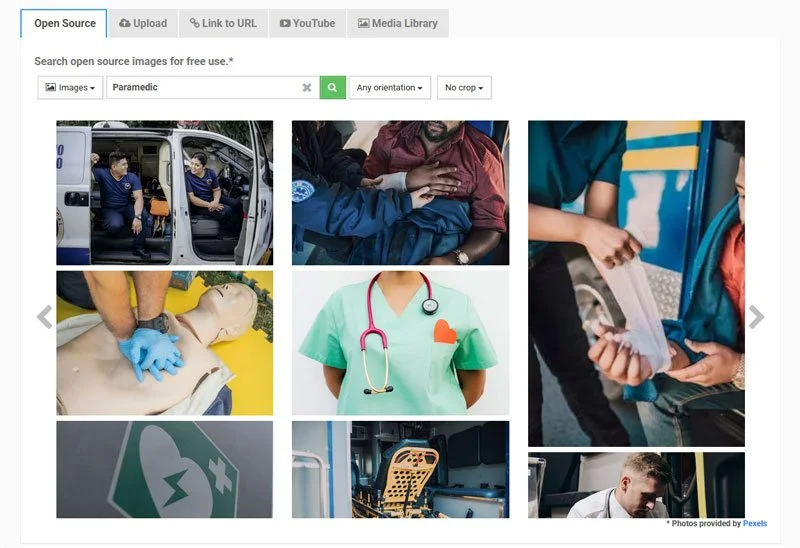 A collage of images related to emergency medical services, including paramedics, medical equipment, and a healthcare professional.