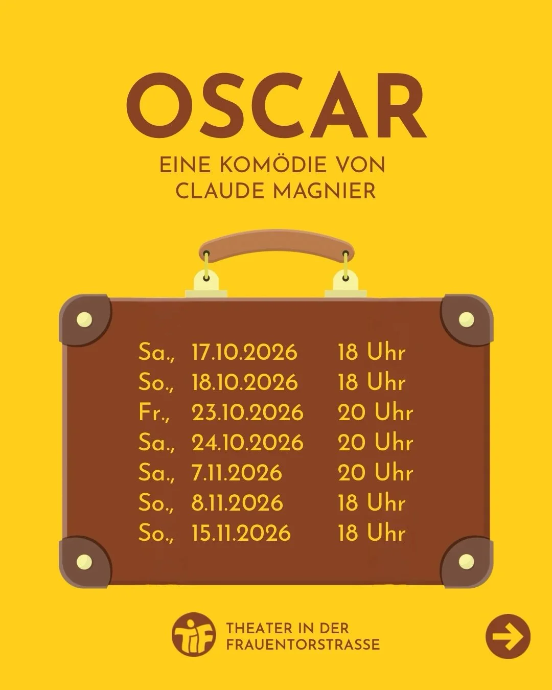 An alle Freunde der guten Unterhaltung, packt eure Koffer! 🧳 Unsere Vorstellungstermine von &bdquo;Oscar&ldquo; stehen fest: In weniger als 2 Monaten ist Premiere 🥳

Der Vorverkauf l&auml;uft, Ticket-Link in unserer Bio 🎫 

#theater #theaterinaugs