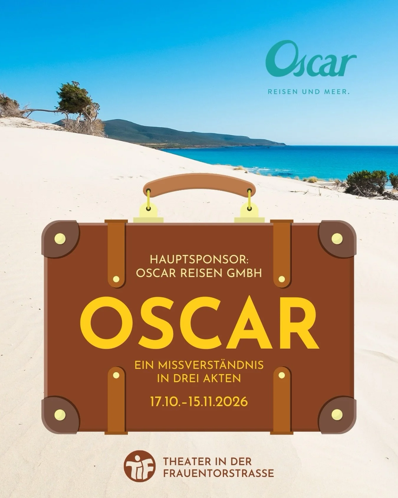 &bdquo;Oscar Reisen&ldquo; als Hauptsponsor von &bdquo;Oscar&ldquo;. A match made in heaven 😉

W&auml;hrend in unserem St&uuml;ck alles schiefgeht, was schiefgehen kann, sorgt das Team von @oscarreisen f&uuml;r euren n&auml;chsten Traumurlaub ganz o