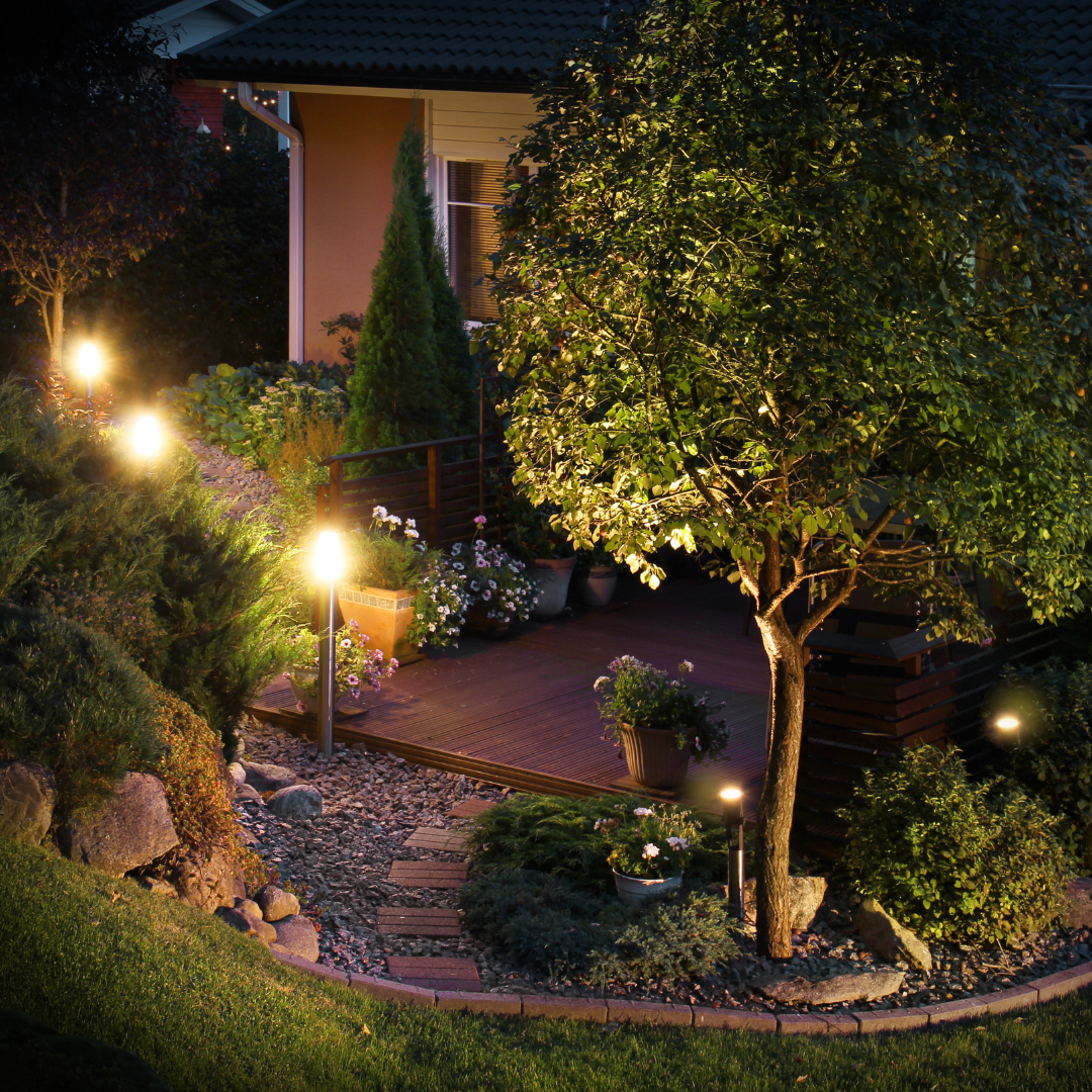 landscape lights illuminated at night