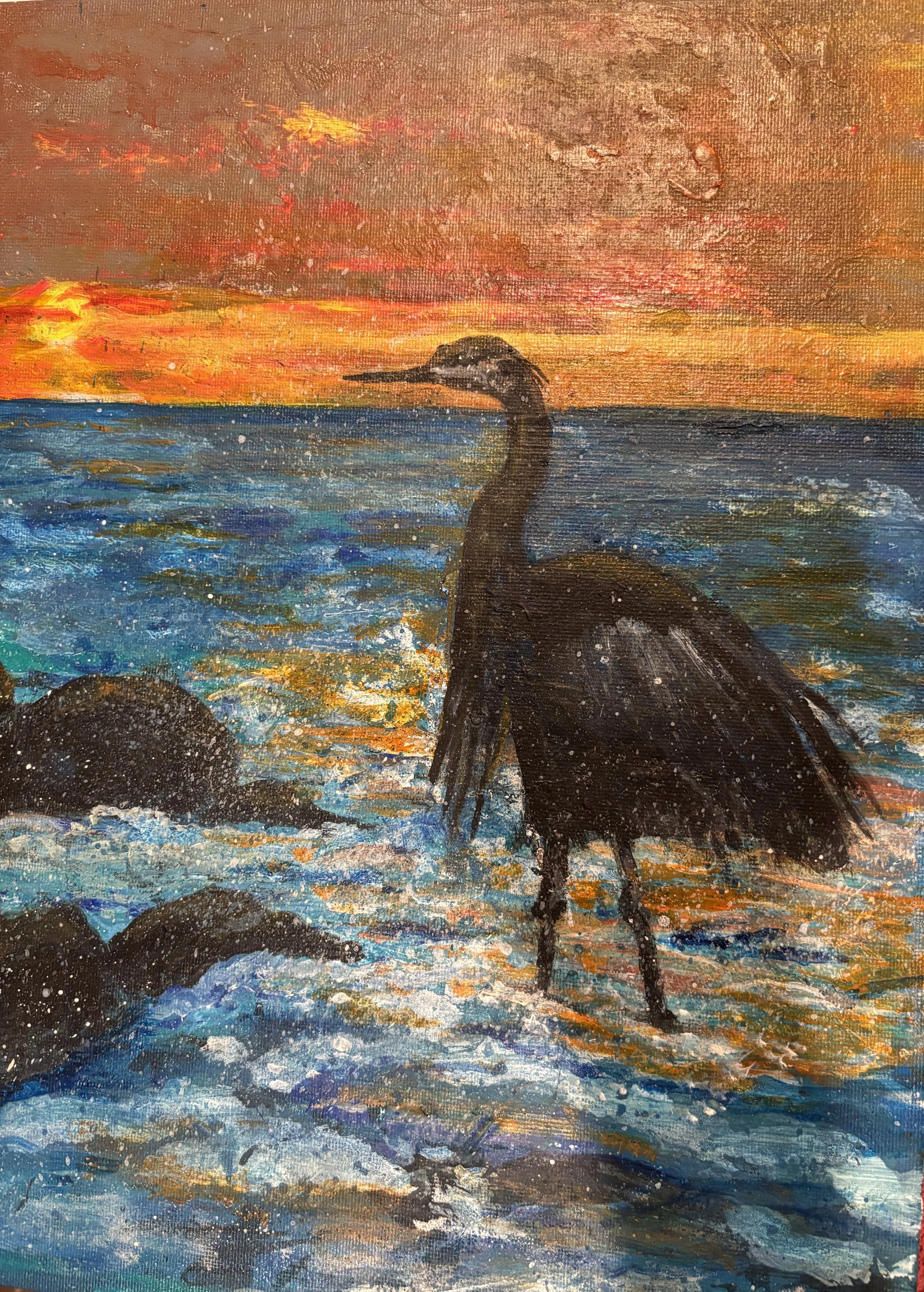 Wading Heron
"I am but mad north-north-west: when the wind is southerly, I know a hawk from a handsaw."
Small Painting - 11" x 14"
Acrylic on Canvas Board
Price: $150.00
Signed: BARBARA J SLOAN. Unframed. For local pickup, delivery is free. FOR U.S. 