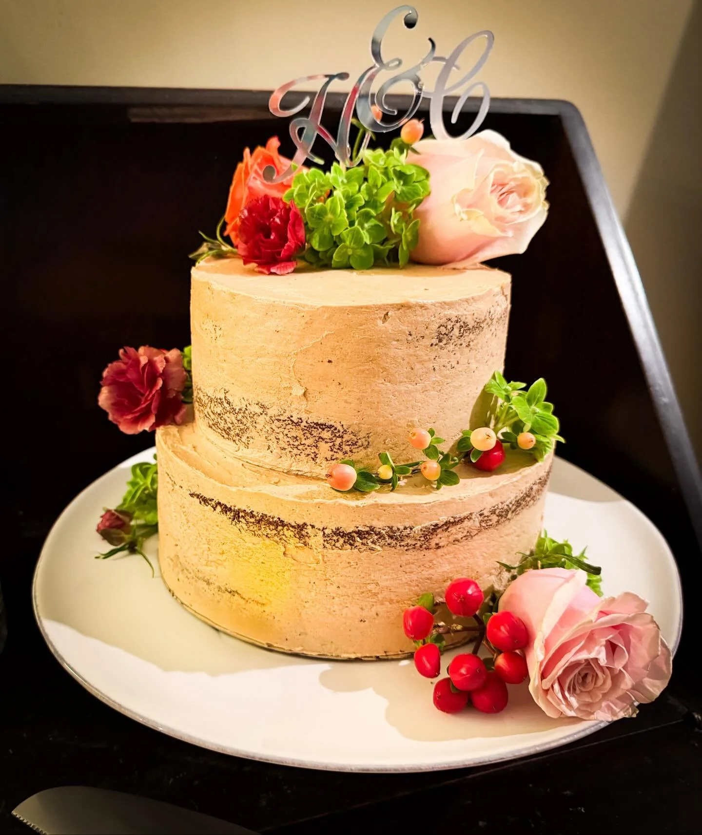 I made this adorable cake for a dear friend&rsquo;s engagement party. The creamy, caramelly buttercream was especially delish, made with coconut sugar and plant-based butter. The entire cake and ganache filling are gluten/grain and dairy free. Our gu