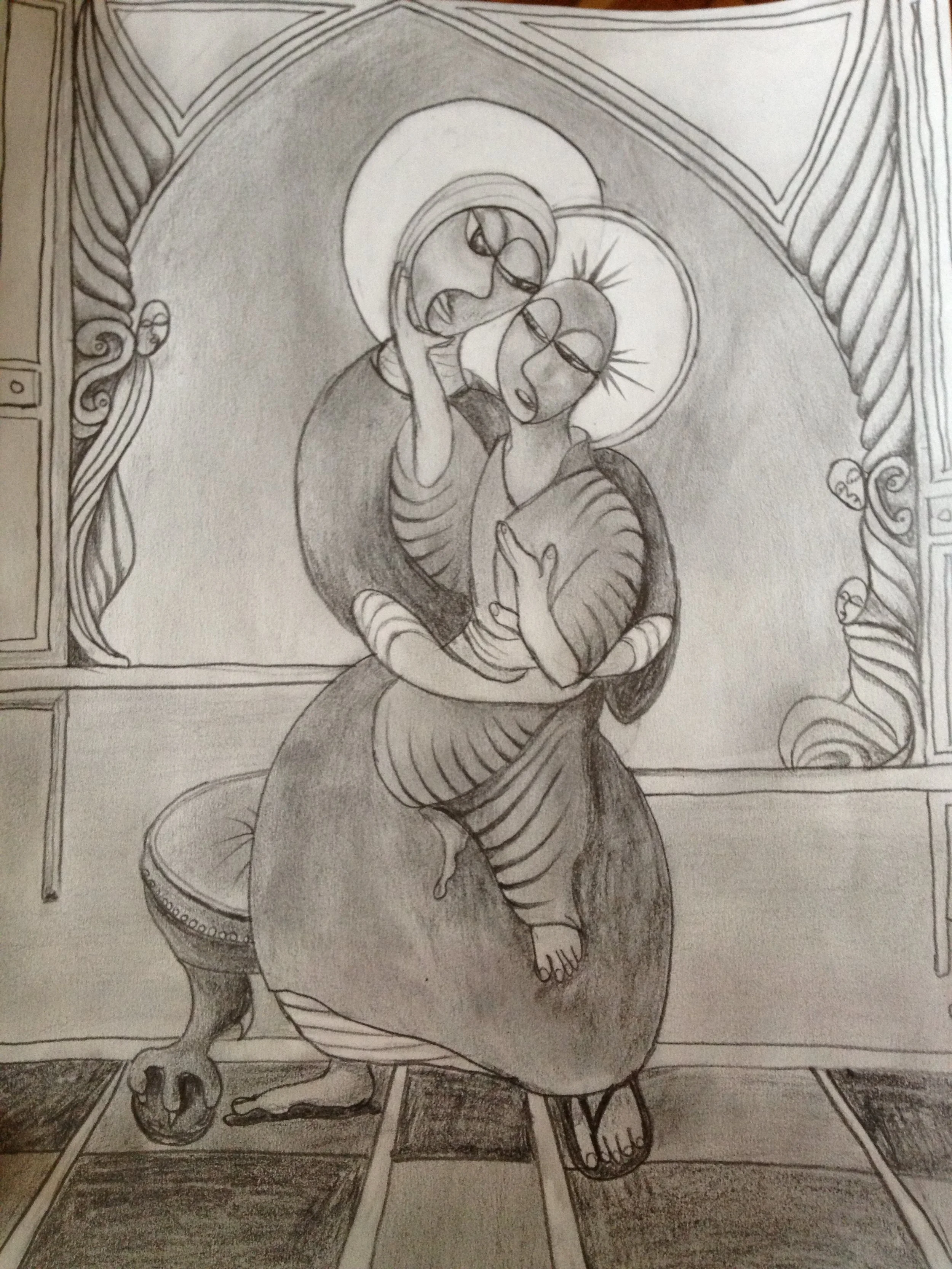 "Study for Madonna and Child Seating on the Dragon's Throne"  Pencil on Paper. 8" x 10"
