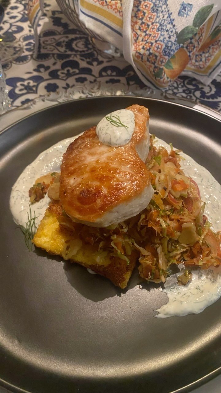 Plating Cobia, Shaved Carrots, Shaved Brussels, Pickled Red Onion, Garlic, Fried Polenta Cake, and Dill Crema for a dinner service.
Hit the link in my bio to learn more about my at-home fine dining and catering service.
#rva #rvafinedining #rvacat