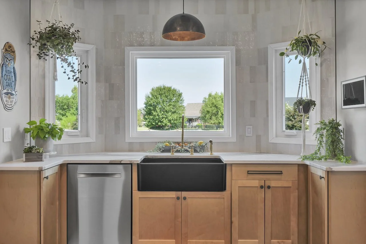 Kitchen with Bay Windows and Natural Cabinetry in Sneads Ferry North Carolina