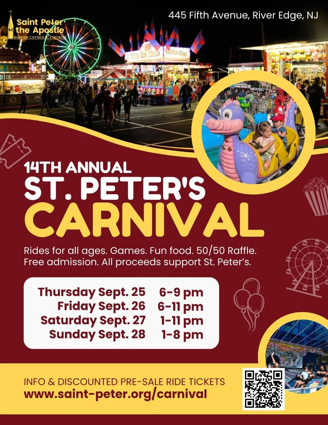 Carnival season is here &mdash; a time for us to all take part in making our largest parish fundraiser of the year another great success! The 14th Annual St. Peter&rsquo;s Carnival returns September 25-28, 2025&nbsp;for four days of rides for all age