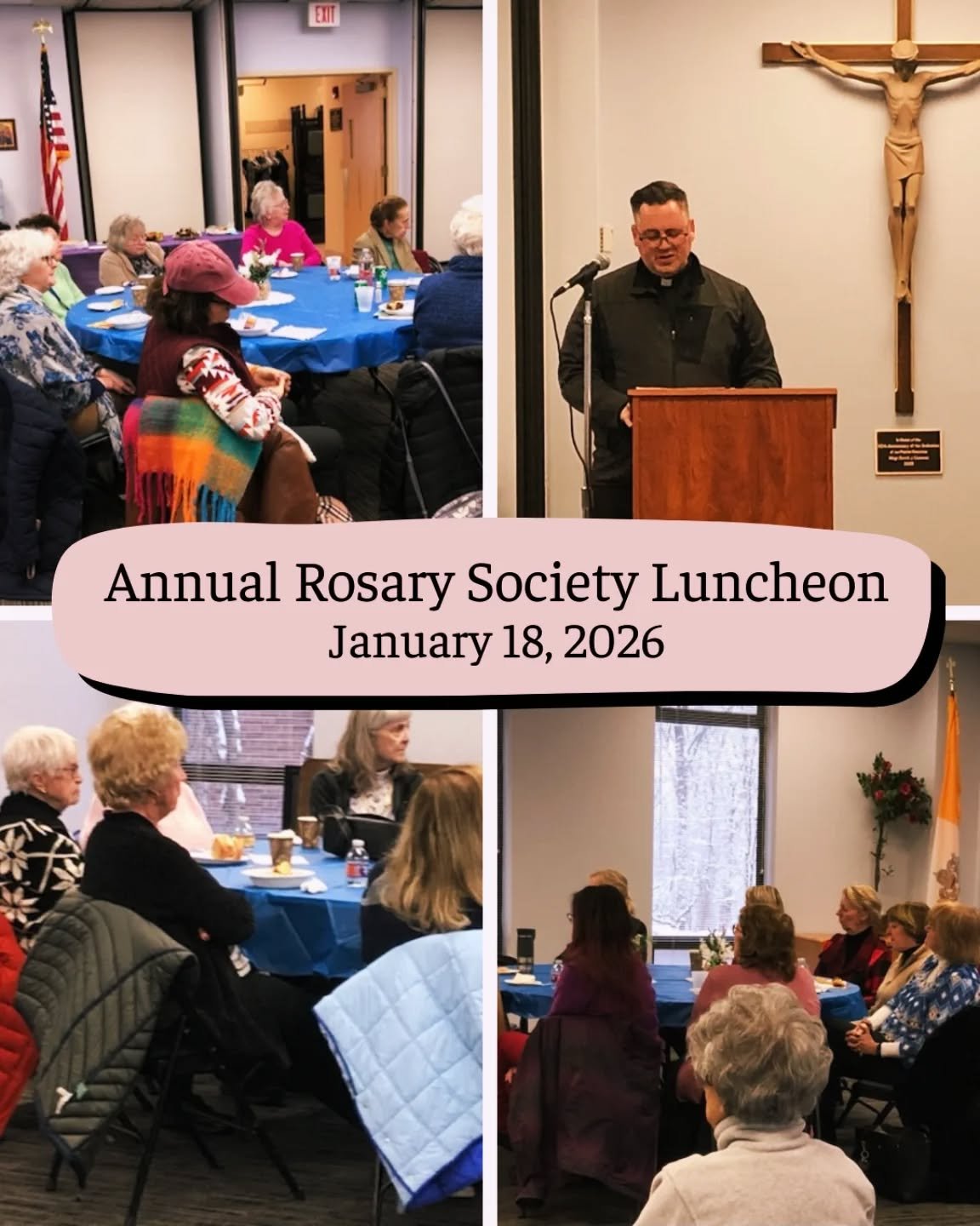 The snow couldn't stop folks from gathering for the Annual Rosary Society Luncheon yesterday! Huge thank you to Fr. Paul for the inspiring talk and to Judy and the Rosarians who organized this lovely event! 

Blessed Mary, walk with us in faith.

#Ro