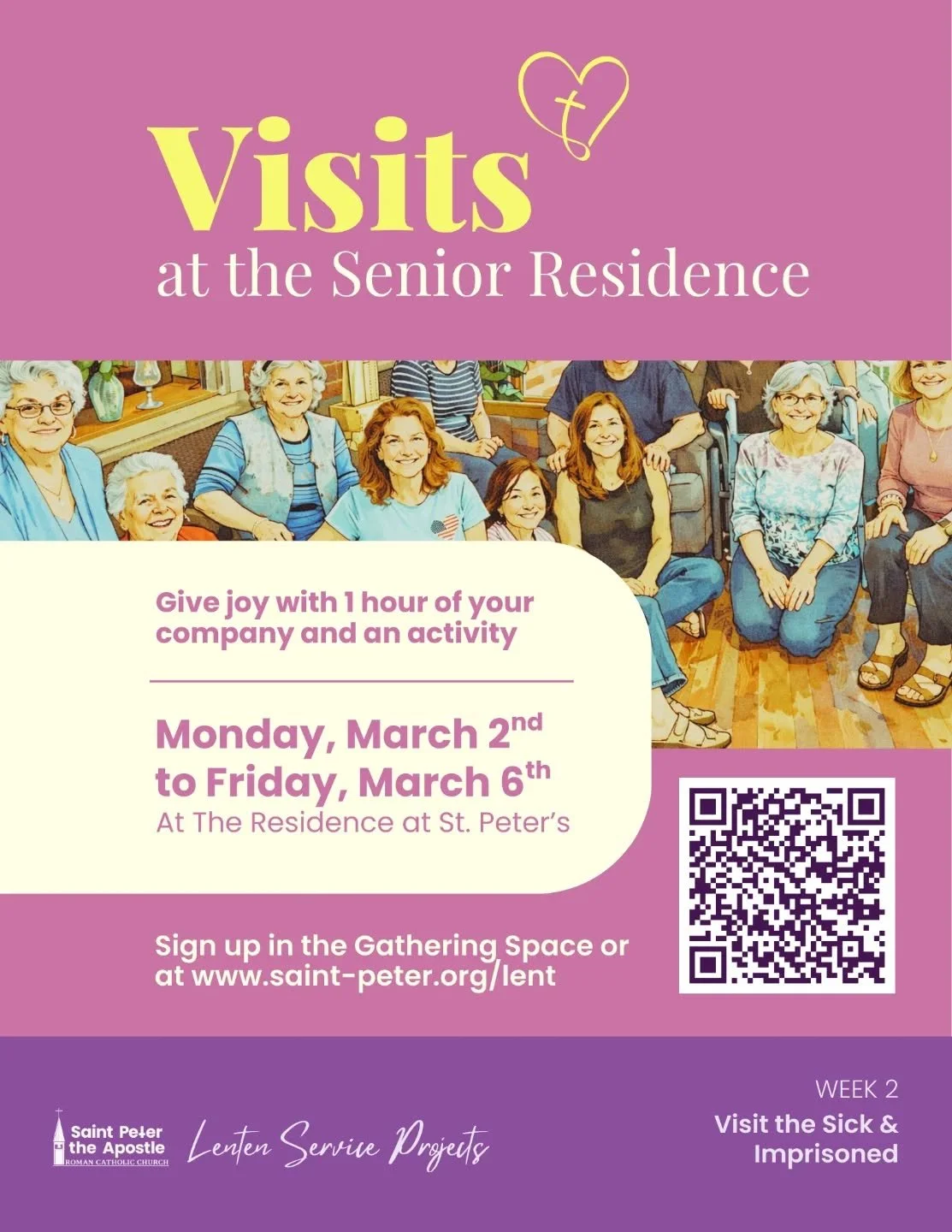 This Lent, we&rsquo;re focusing on the Corporal Works of Mercy together as a parish. During the week of March 2&ndash;6, our parish will live out Visit the Sick and Visit the Imprisoned in a few special ways.

One way is we&rsquo;re inviting you to s
