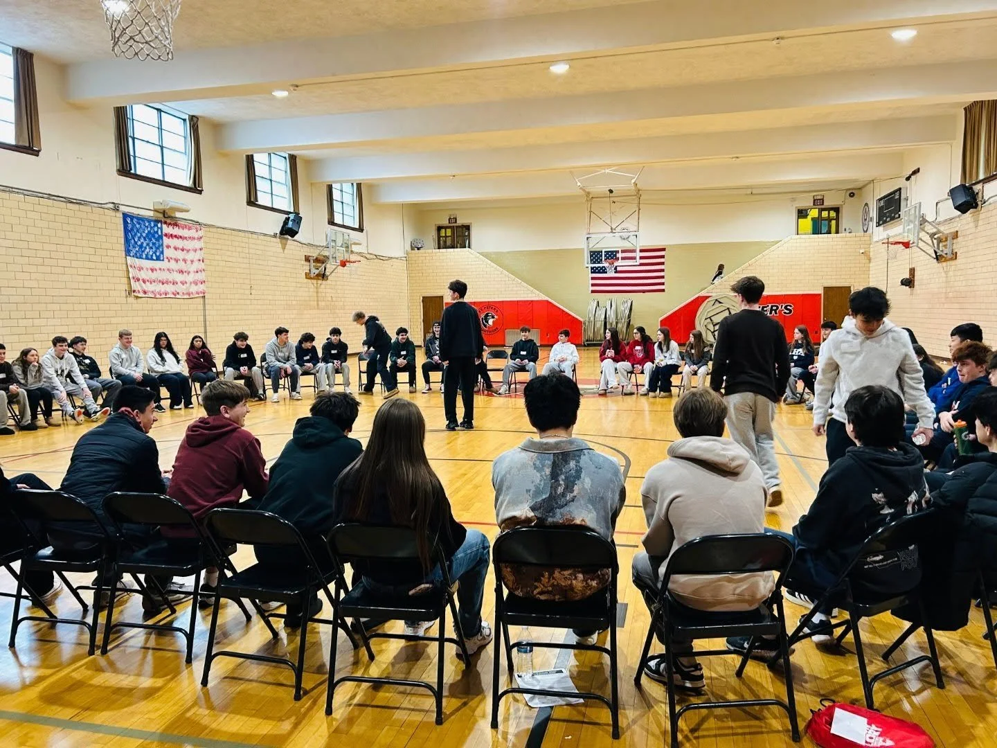 Our ninth grade students preparing for Confirmation spent last Saturday on retreat. They played games, had small group discussions, heard talks from various staff members and youth group students, went to Confession and Adoration, and ended the day t
