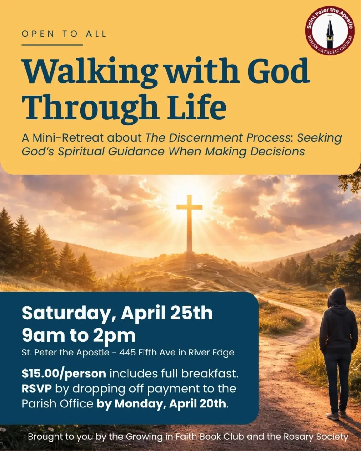 Big decisions, small decisions&mdash;how do we find clarity and confidence in them?

Join us for a morning of faith, fellowship, and renewal as the Growing in Faith Book Club &amp; Rosary Society host a special mini-retreat on Saturday, April 25:

🕘