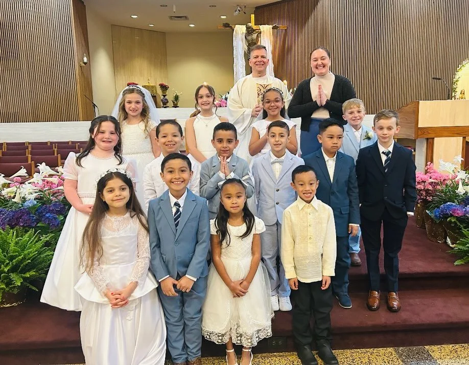 This weekend, we welcomed 72 First Communicants to the Table of the Lord! It was an extra special weekend as we also celebrated two Baptisms. Both of the baptized were siblings of First Communicants, which was beautiful to witness! 

It was a joy to 