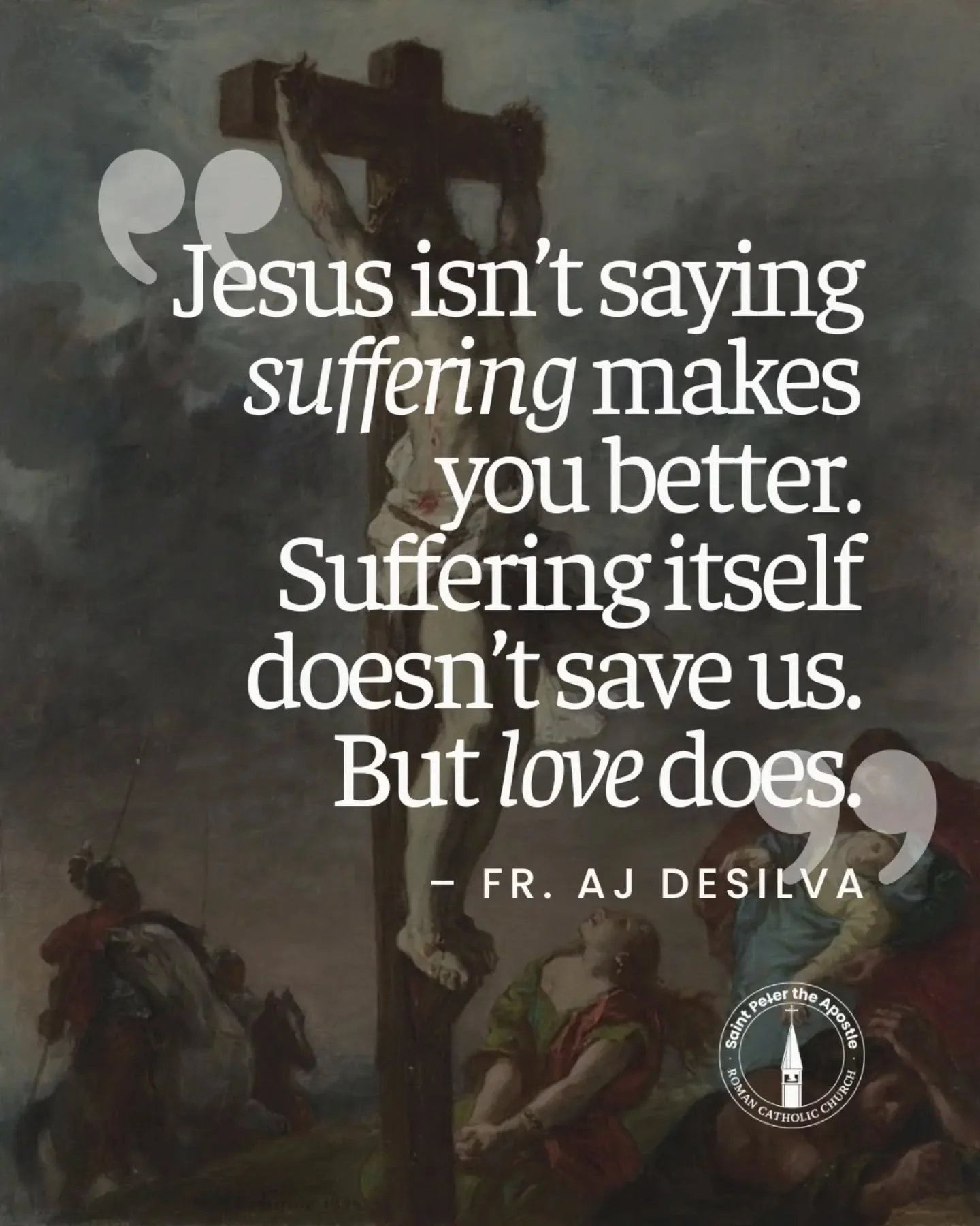 We aren&rsquo;t called to seek suffering. But when it comes, we can unite it to Jesus and ask: What can this suffering become if I give it to You?

Love transforms. Love redeems. Love endures.

#Matthew16 #TheCross #CatholicFaith #Suffering #Love