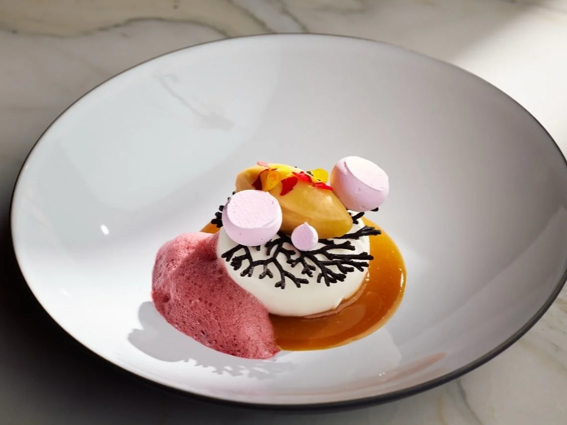 Mango Marind, a layered dessert exploring the interplay of ripe mango, tamarind, and lime.

Mango brings soft sweetness, while tamarind adds depth and contrast - a pairing deeply rooted in Mexican kitchens and reflected in the backgrounds of many on 
