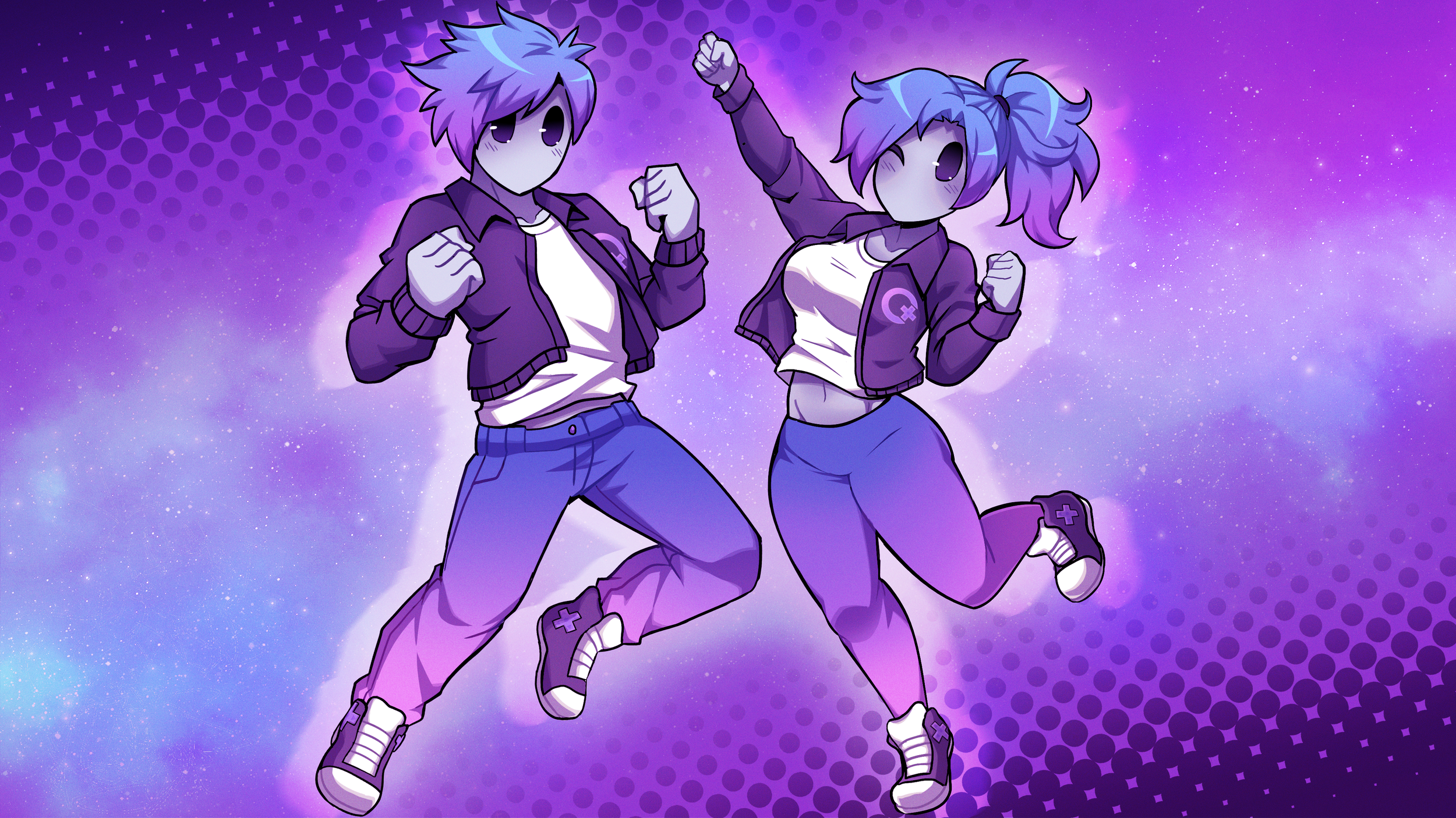 The artwork for the single "I Am" with  Qu and Myu jumping in the air and striking a pose.