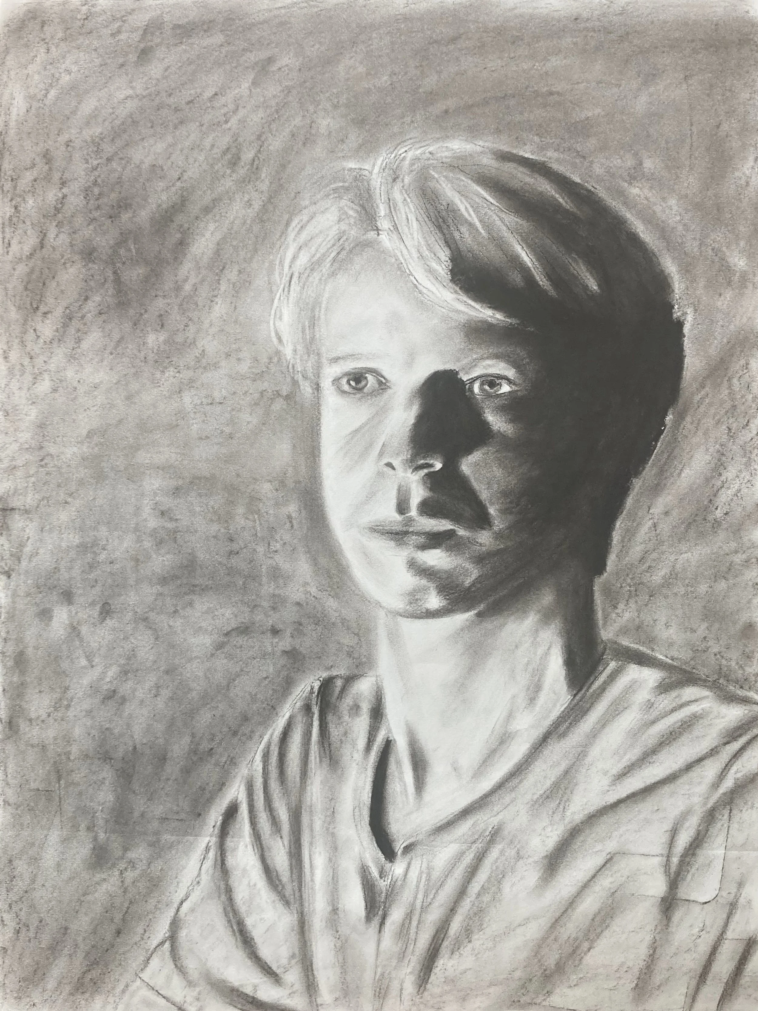 Self-Portrait, 2021, charcoal, 12" x 24"
