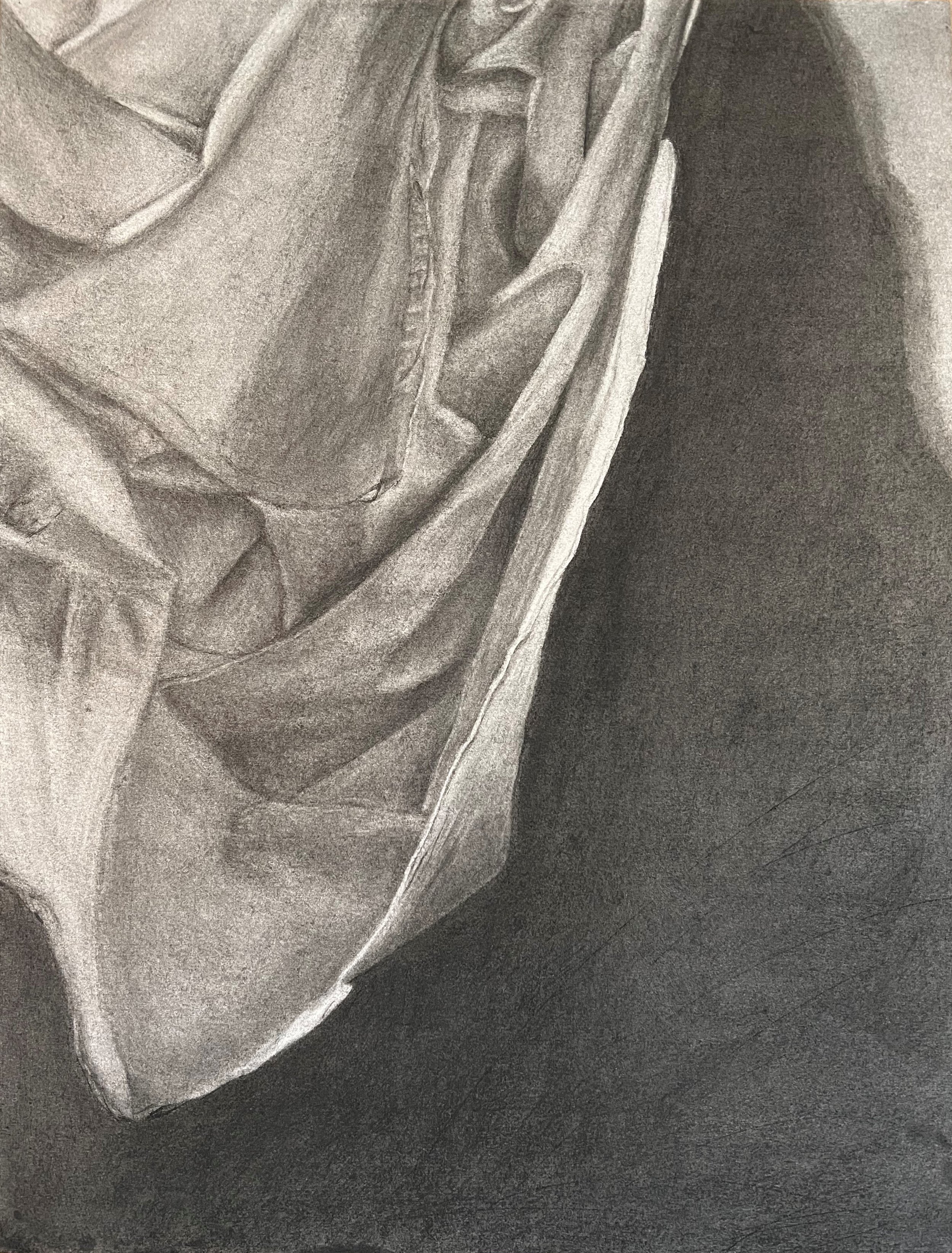 Drapery, 2023, charcoal, 12" x 24"