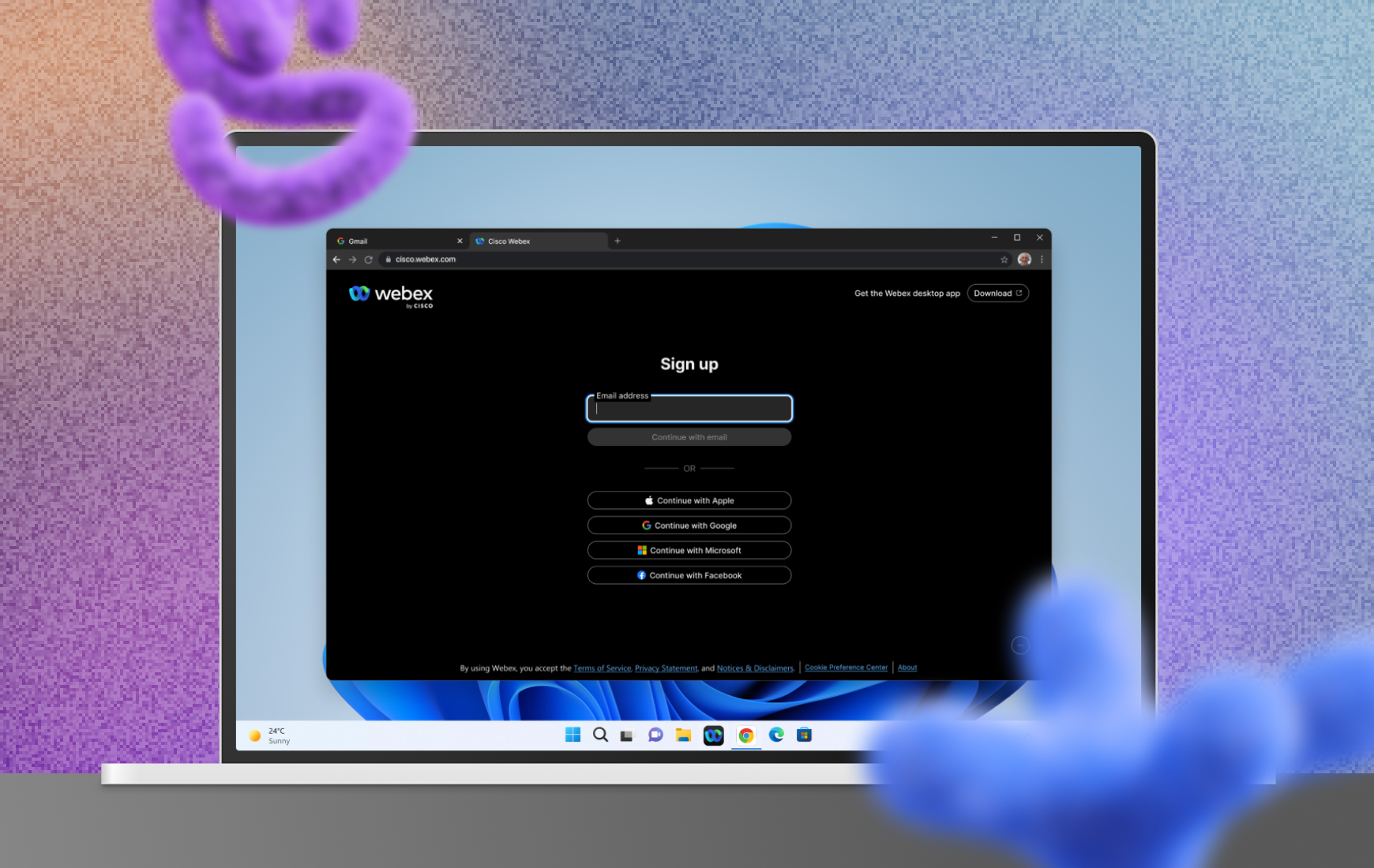 An image of Webex web new sign up design