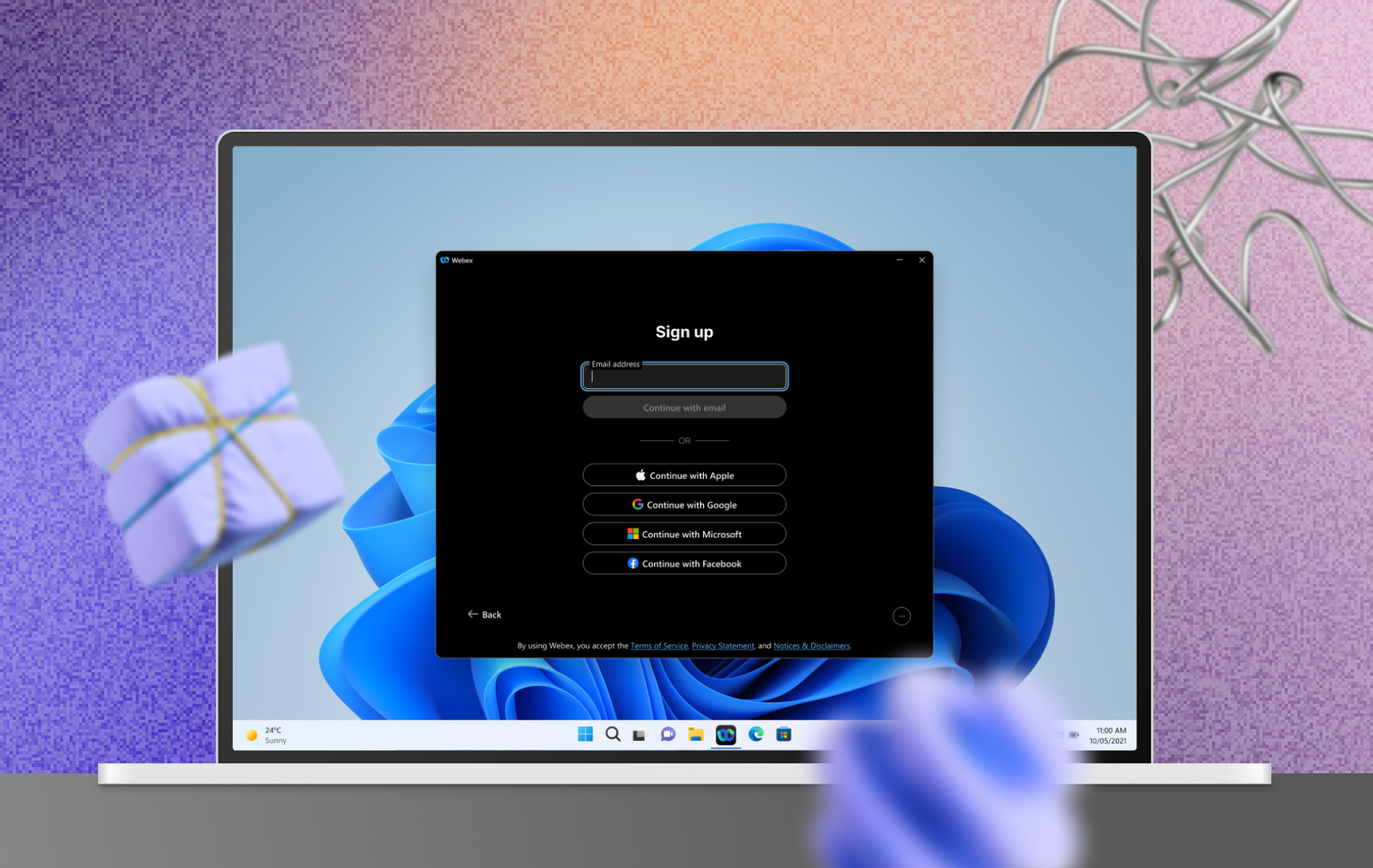 An image of Webex app new sign up design
