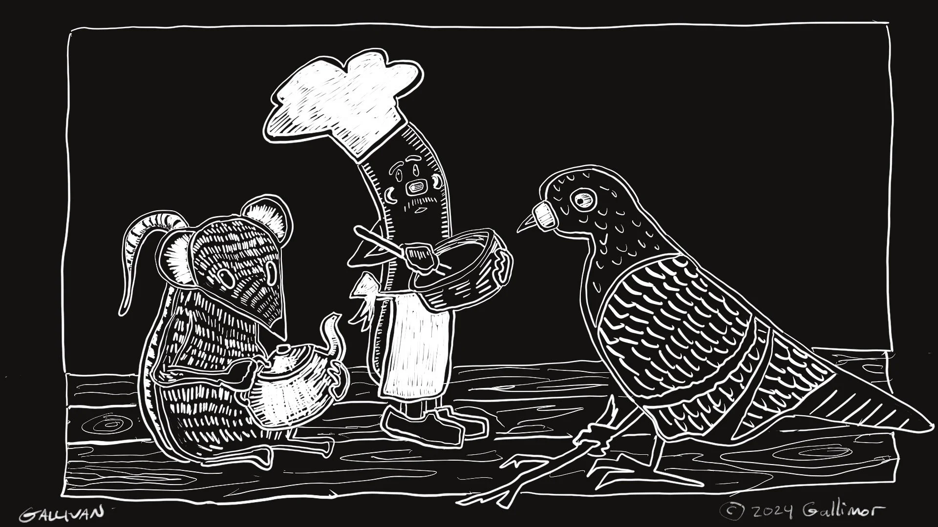 Mouse, Sausage, and Bird