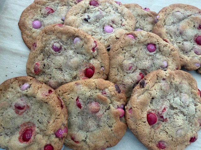 Pink and Red M&M Cookies