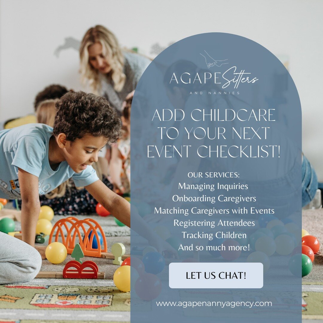 Add childcare to your next event checklist!

Are you an event planner or company looking to make your next event a breeze? Look no further! Our Event Child Services are designed for events of all shapes and sizes. We're here to simplify your life and
