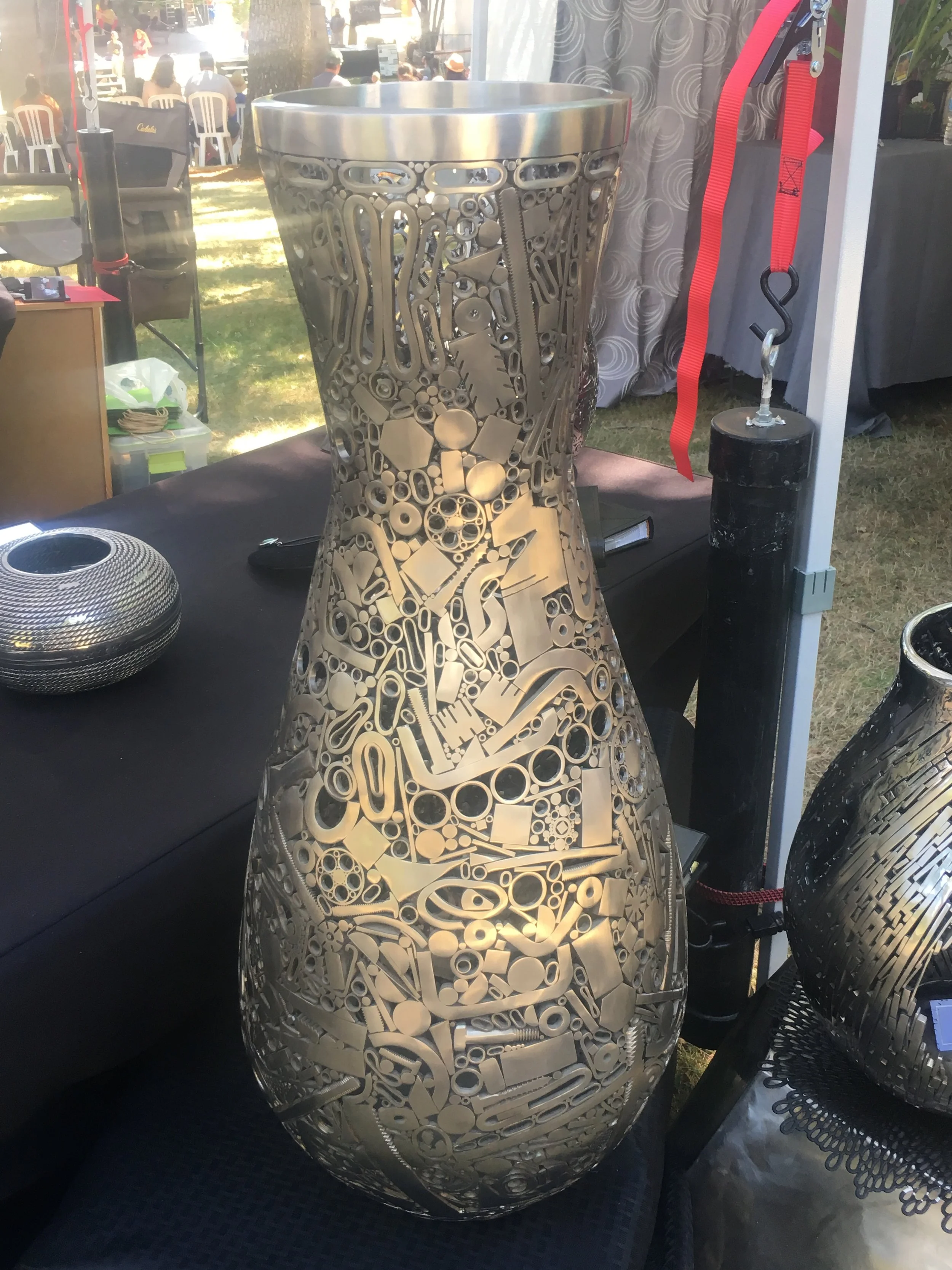  intricate metal art displayed at an oregon art show 