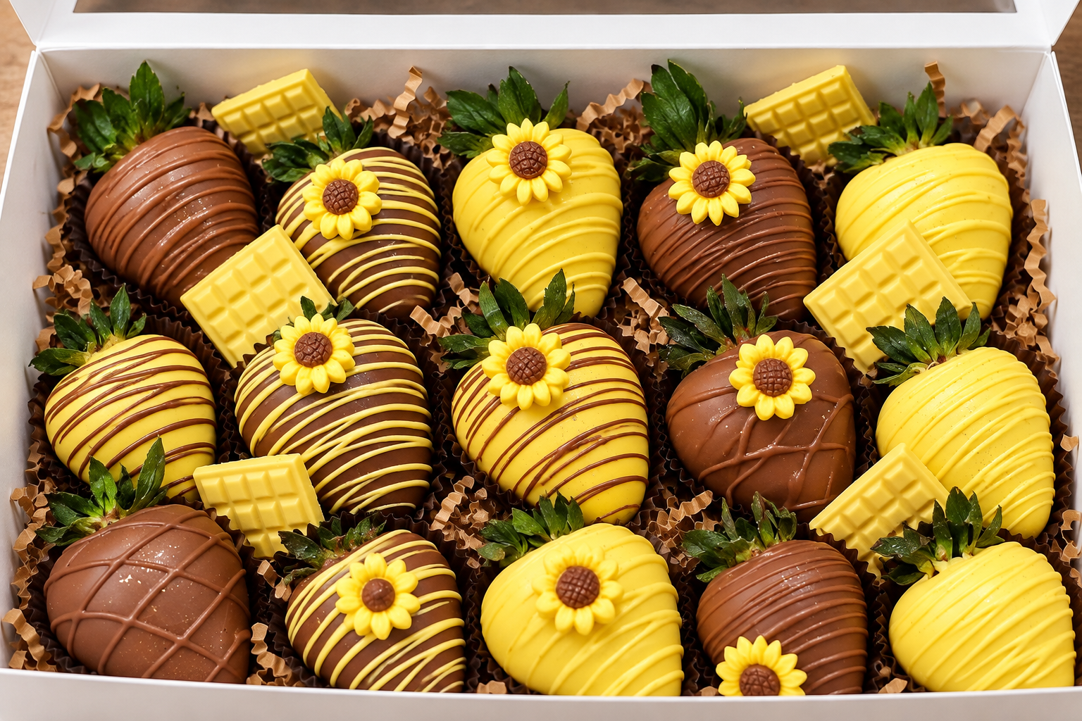 Yellow and chocolate-dipped Oreos decorated with flowers and custom details