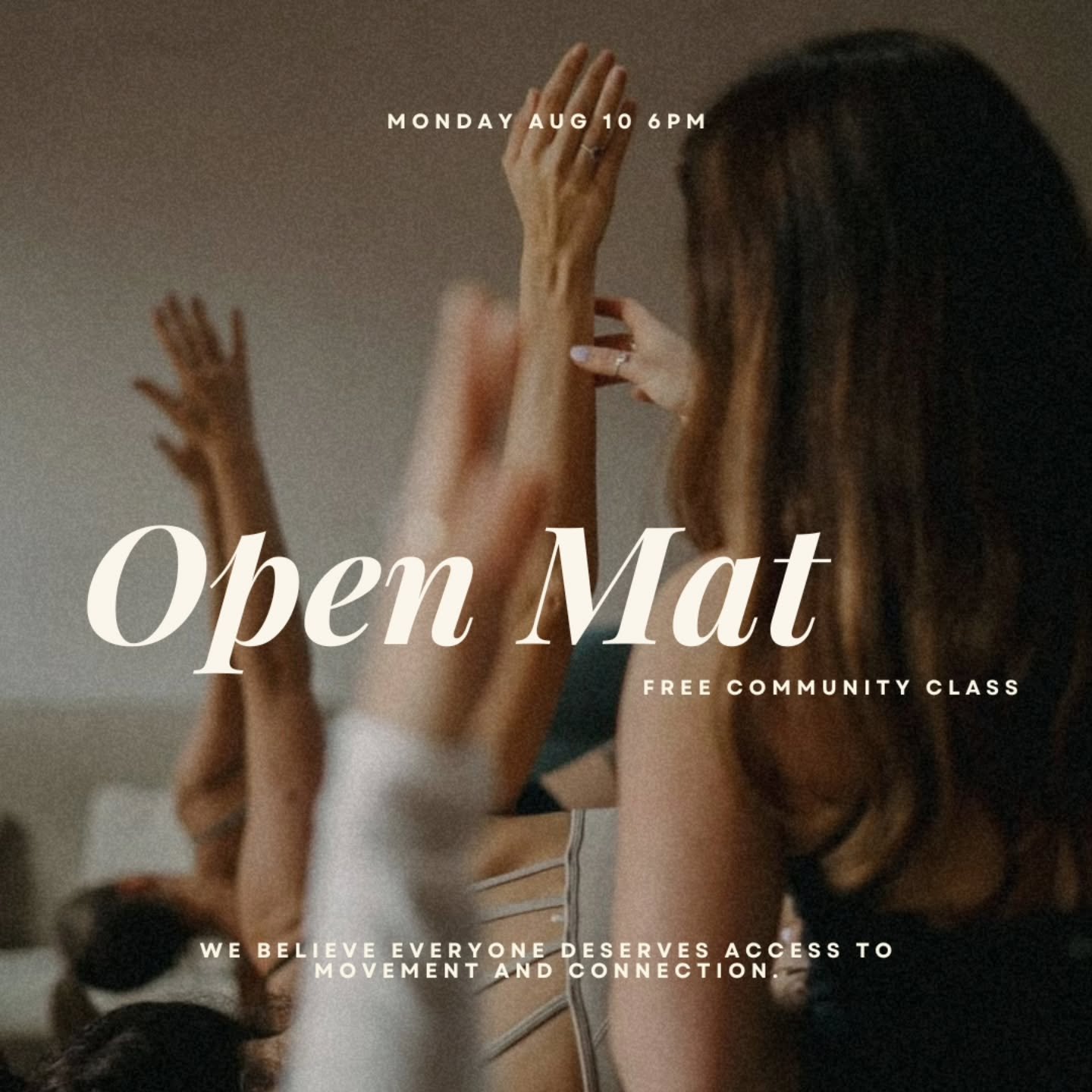 ✨ FREE Community Pop-Up Class ✨

Good movement should be accessible.

Open Mat Flow is a relaxed, welcoming class designed to bring people together through movement, breath, and community.

Whether it's your first class or your hundredth, this is you