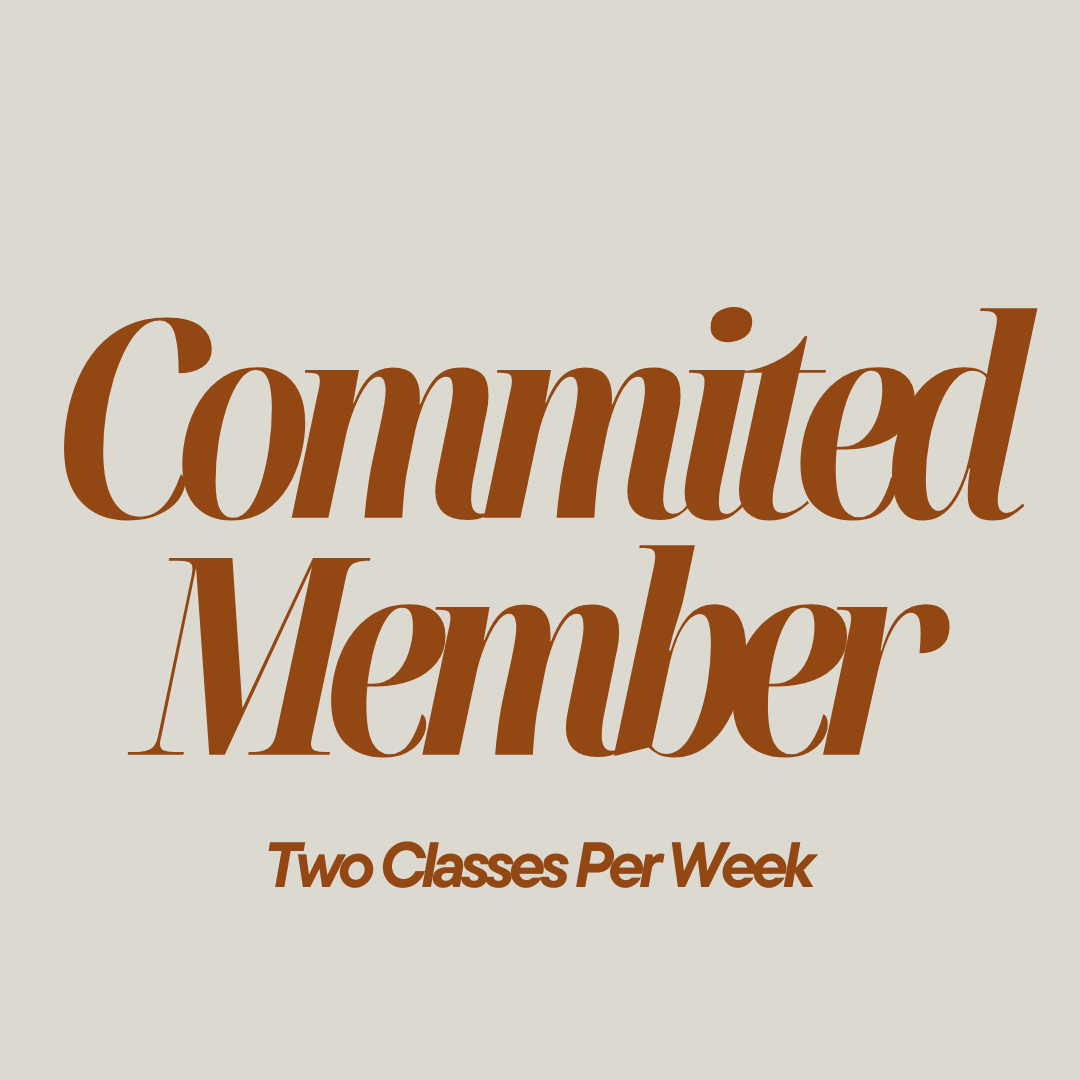Text that says 'Committed Member' with smaller text below that says 'Two Classes Per Week' on a light background.