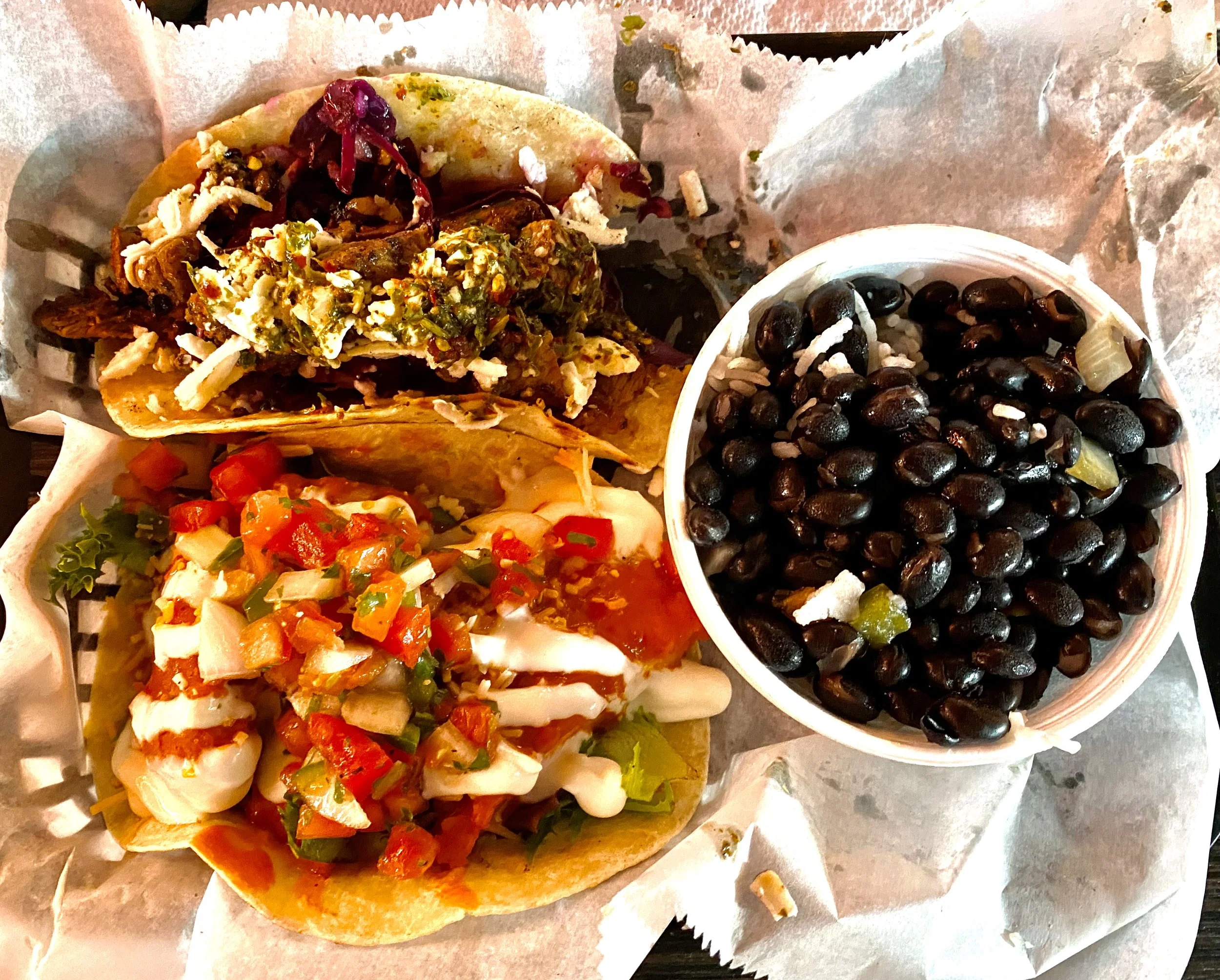 mexican street tacos from Daytona Beach with chimchurri sauce. Best tacos on the beach.