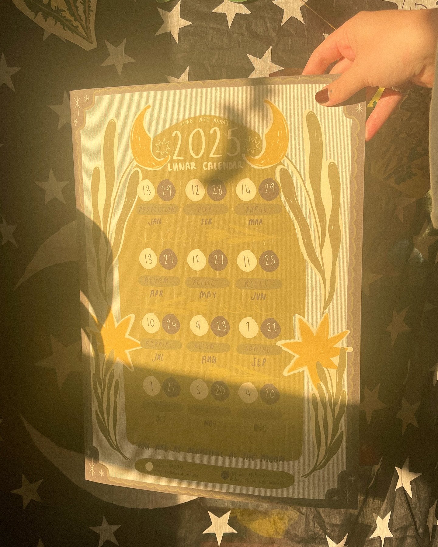 The 2025 Lunar Calendar is now LIVE! 
All pre-orders are with the postie, and what&rsquo;s left will be available on the site &amp; my festiva market run. 

First stop is this Sunday at @goodthingsmarket in Hull 💛 

Available in A4 &amp; A3, with a 